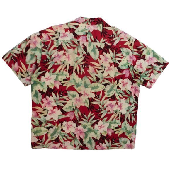 Vtg Paradise on a Hanger Men's Button Front Hawaiian Shirt Red Floral USA XL euc - Picture 4 of 5